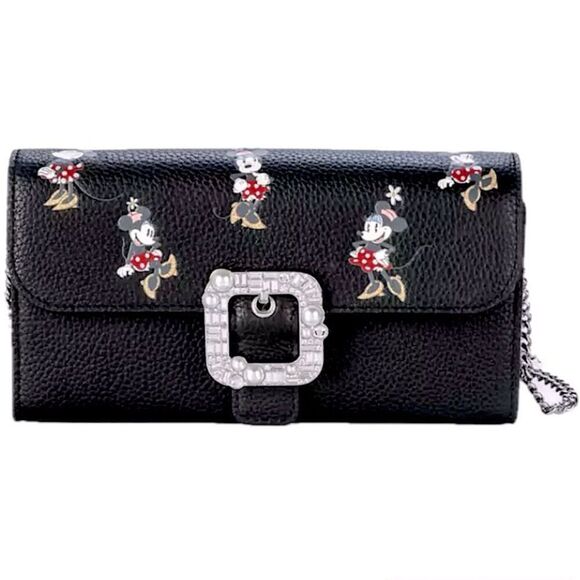 Kate Spade Minnie Mouse Clutch Crossbody Handbag Black Leather New Disney Parks - Picture 1 of 10